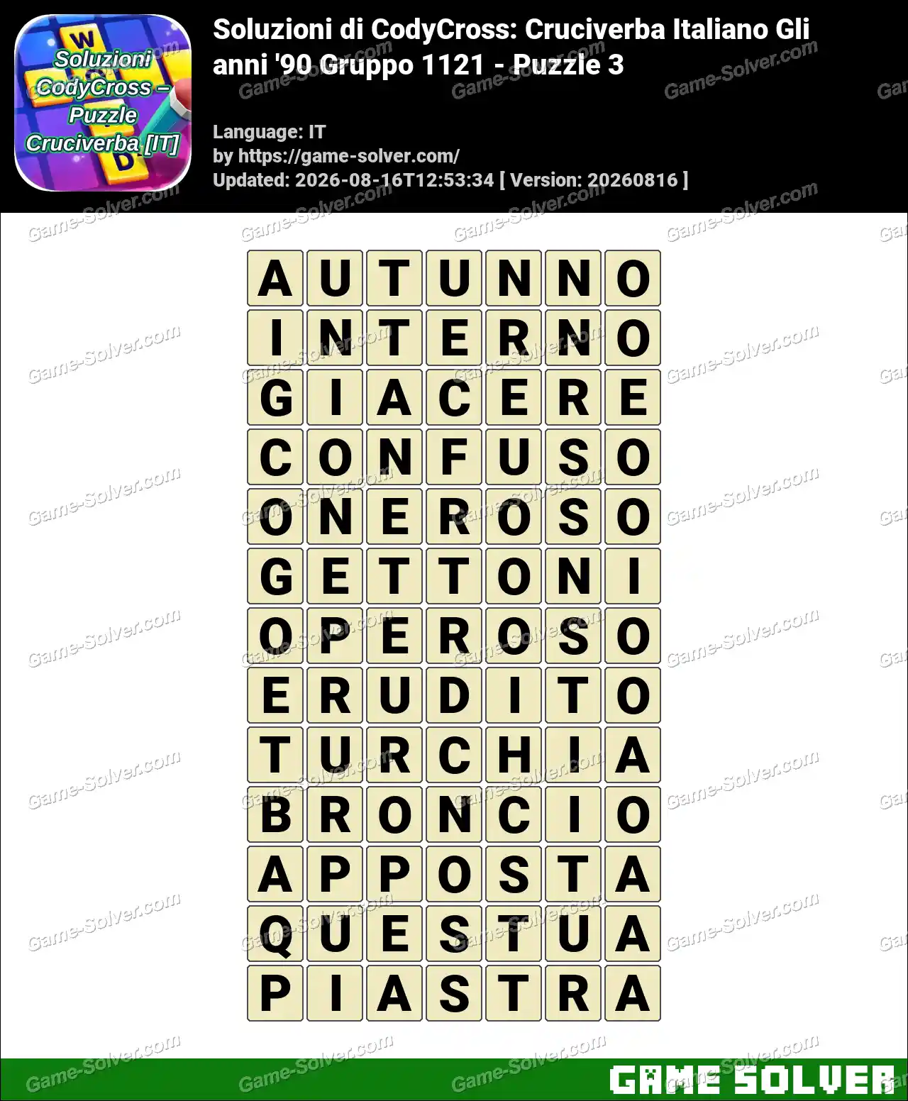 Soluzioni di CodyCross: Cruciverba Italiano Gli anni ’90 Gruppo 1121 – Puzzle 3